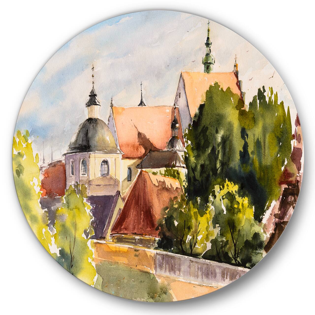 Designart - View of Old Polish City In Nature - Traditional Metal Circle Wall Art